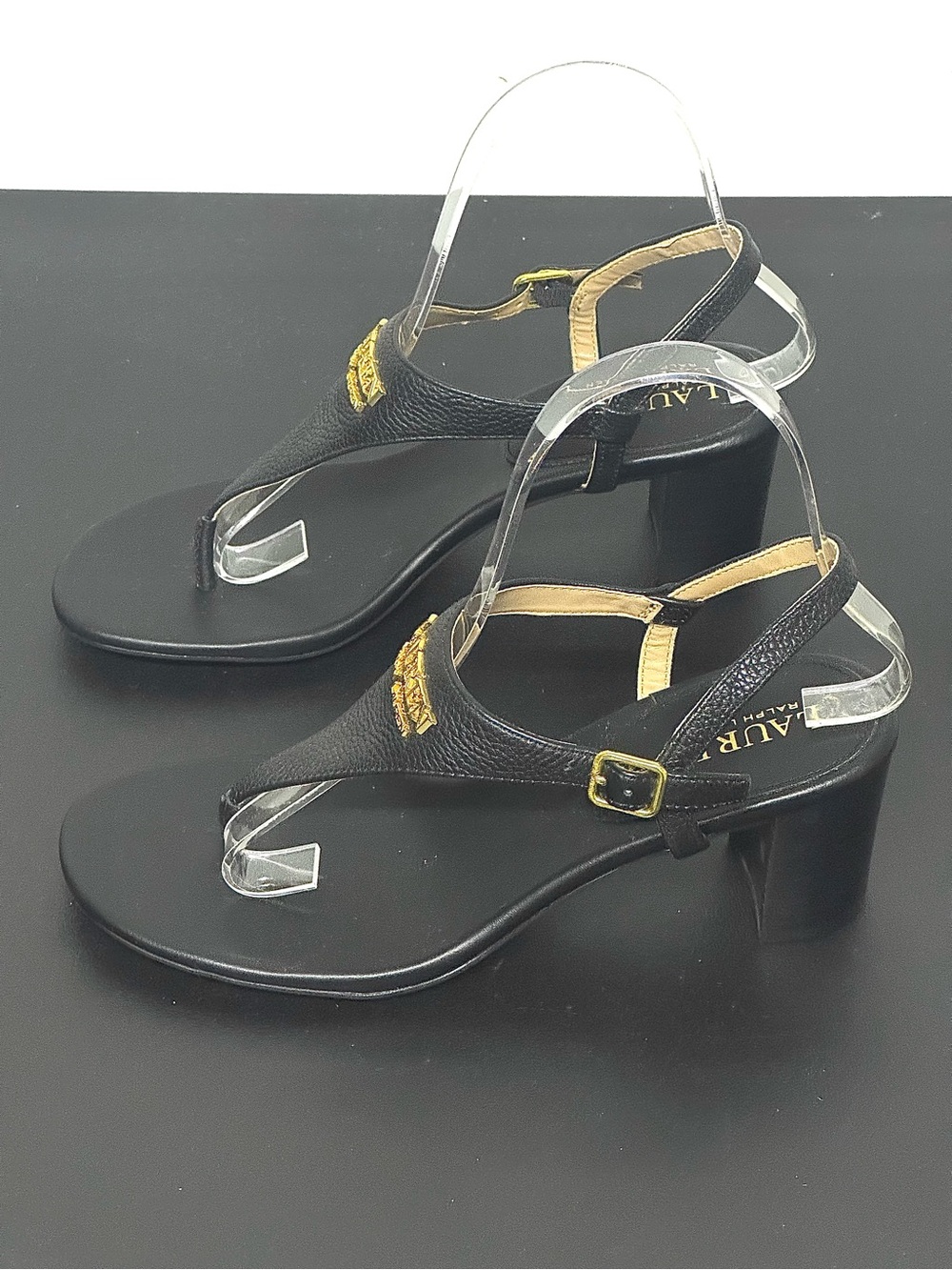 Lauren Ralph Lauren Westcott Black Leather Heeled Sandals - Picture 5 of 8